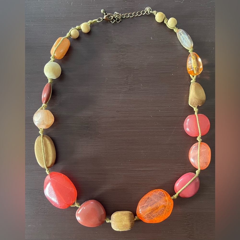 Chunky coral and wood stone necklace